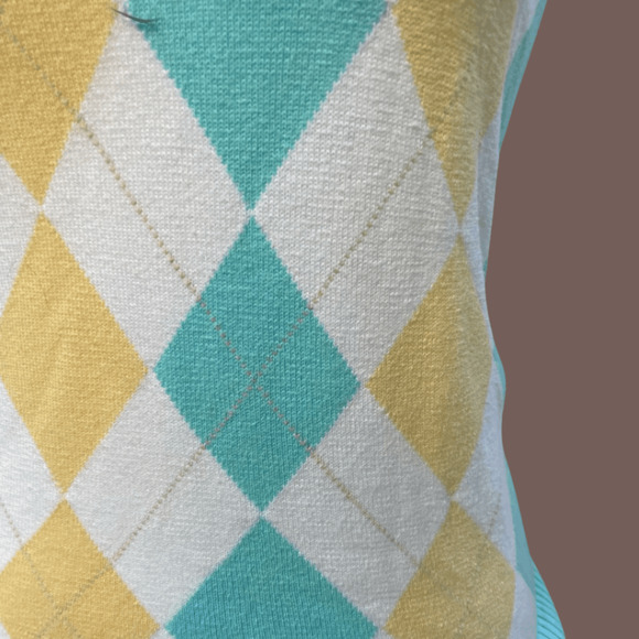 IZOD Argyle Knit Vest | Blue Yellow Cotton | Size S | Vintage - Picture 5 of 5
